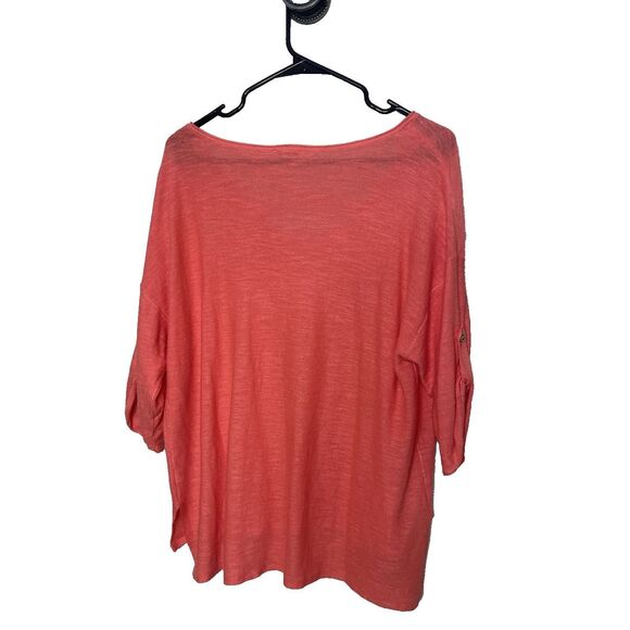 J. Jill Size L Linen Short Sleeve T Tee Shirt Top Blouse V Neck Orange - Picture 3 of 9